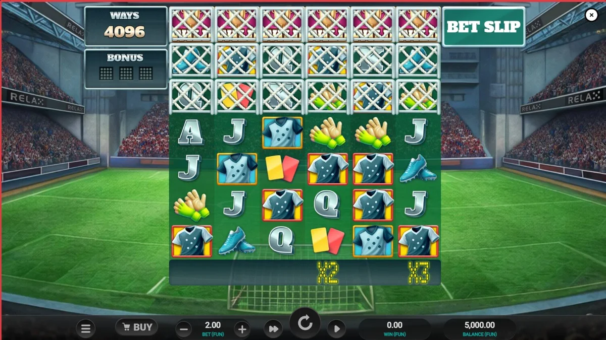 Interface do jogo World Class Kick Off Dream Drop com tema de estádio de futebol retrô