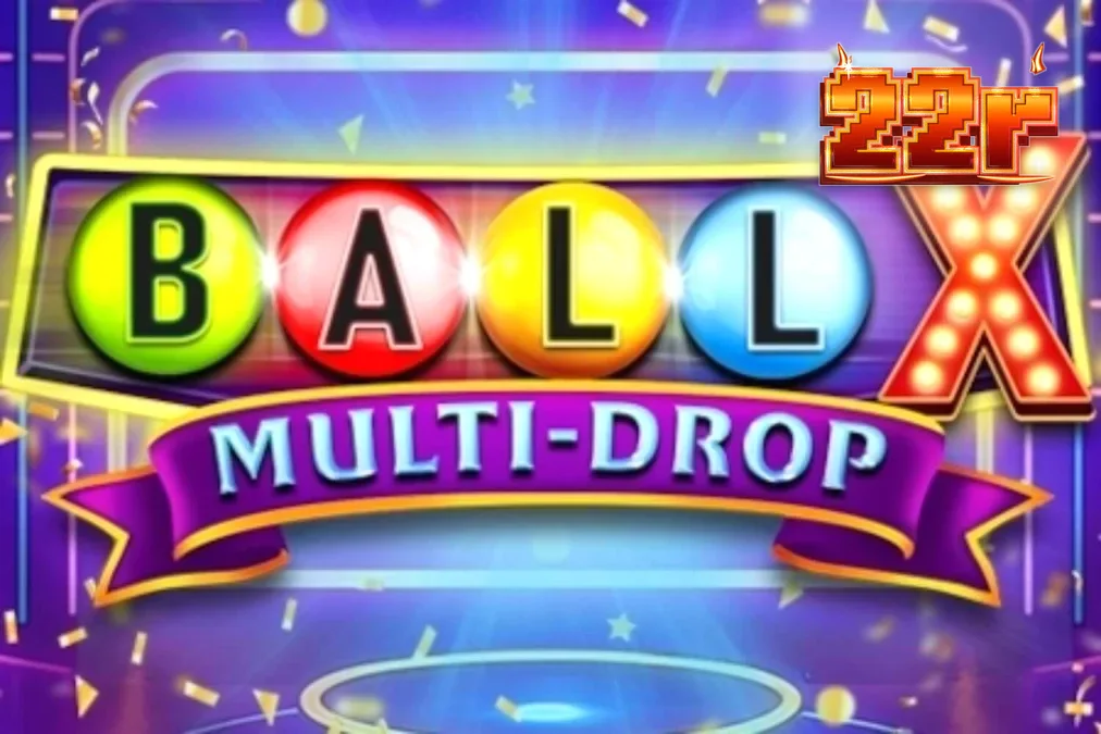 Interface neon do jogo Ball X Multi-Drop com símbolos de frutas e jackpots